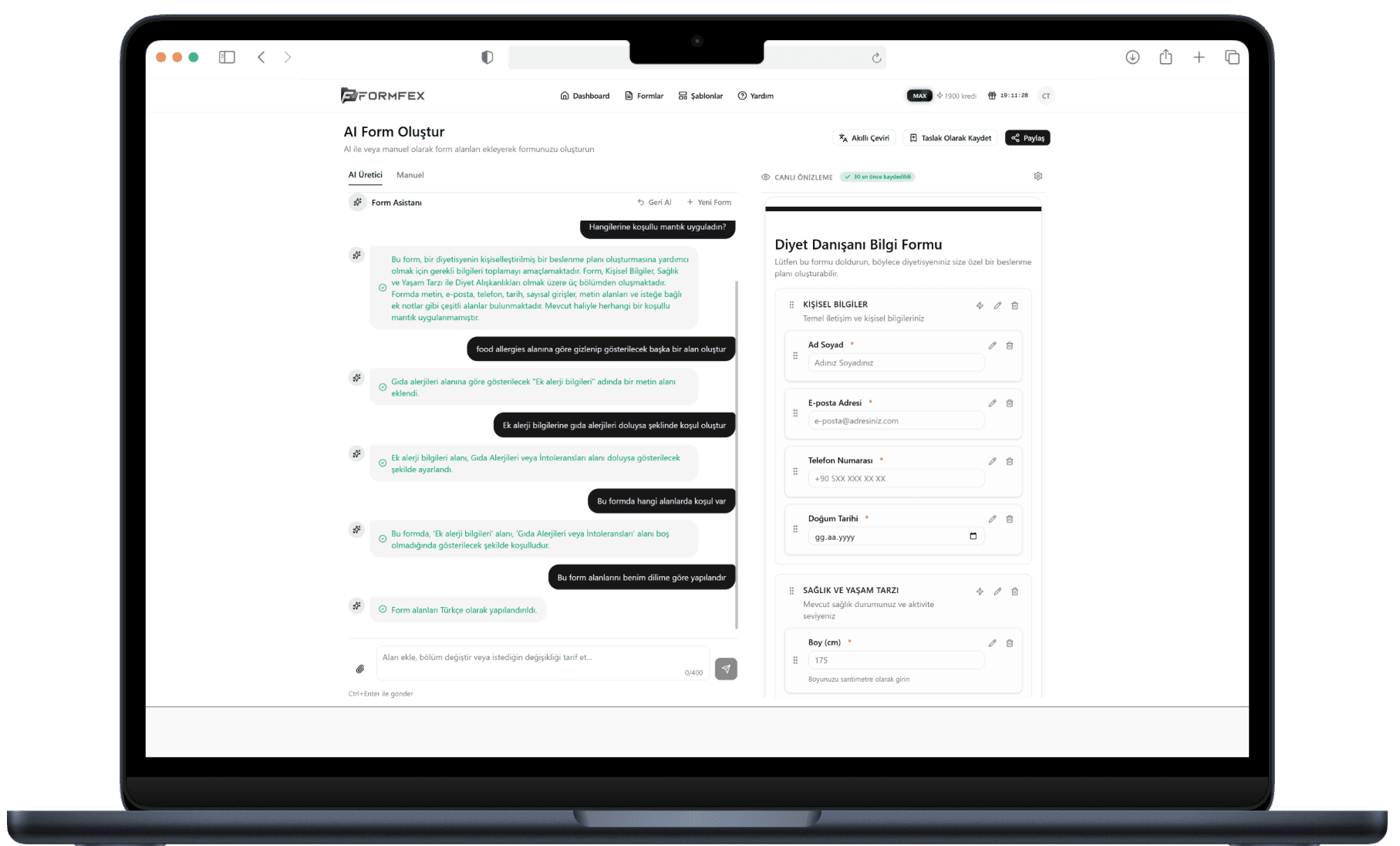 Formfex dashboard preview